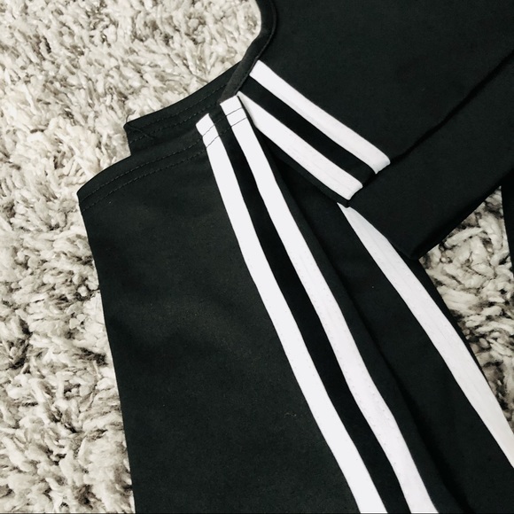 Black Striped Legging Bra Crop Top 3PC Active Set - Picture 5 of 9